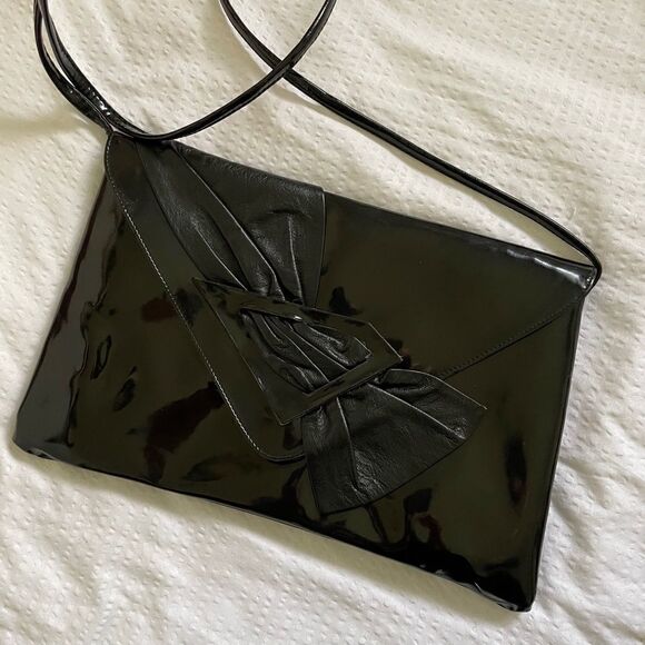 XL Vintage black patent clutch/shoulder bag - Picture 4 of 5